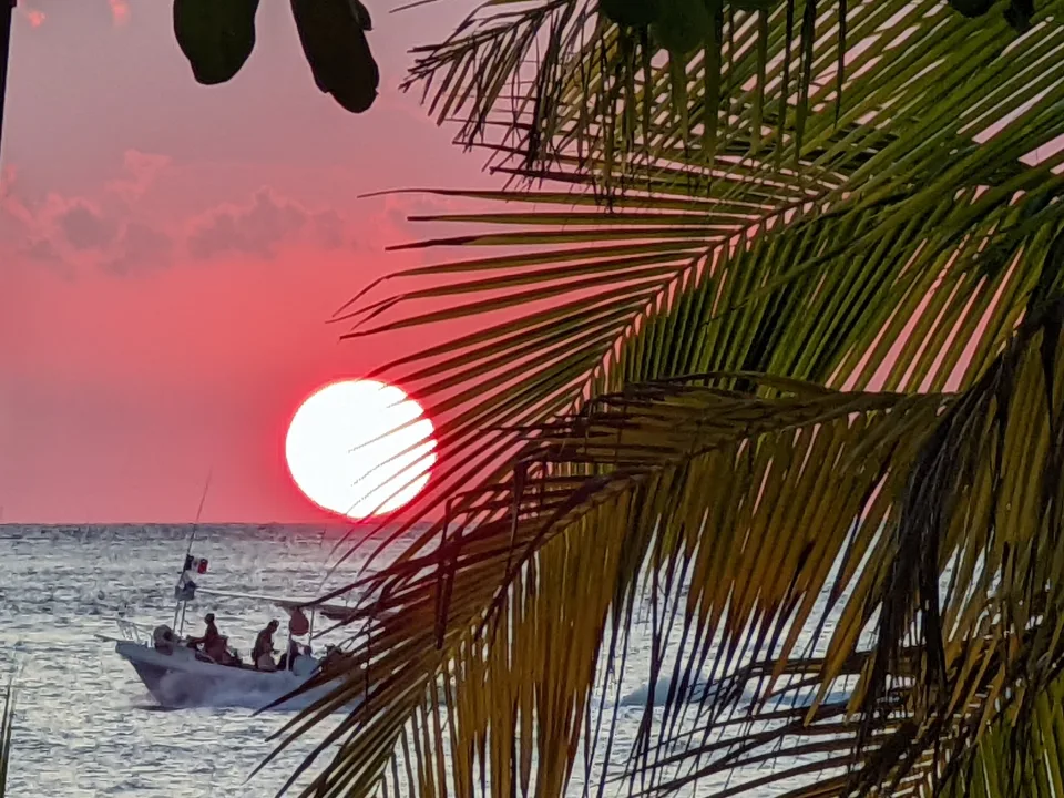 Setting Sun with Divers — Cozumel