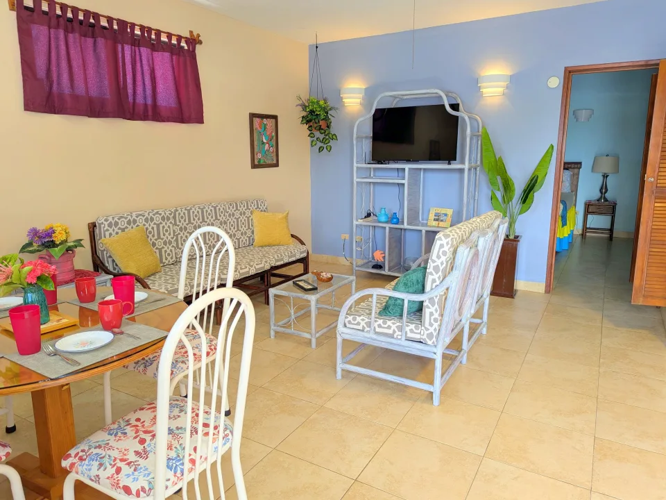 Living, Dining Area & Bedroom in Back — IslaMar Villas #3S, In Town Villas, Cozumel