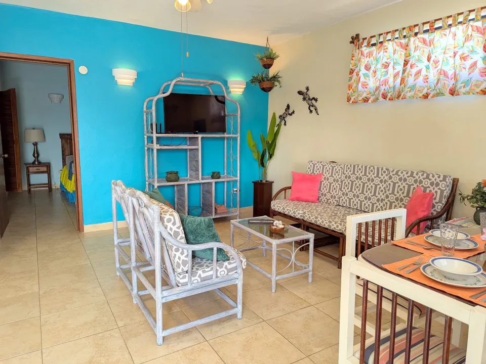 Living, Dining Area & Bedroom in Back — IslaMar Villas #2N, In Town Villas, Cozumel