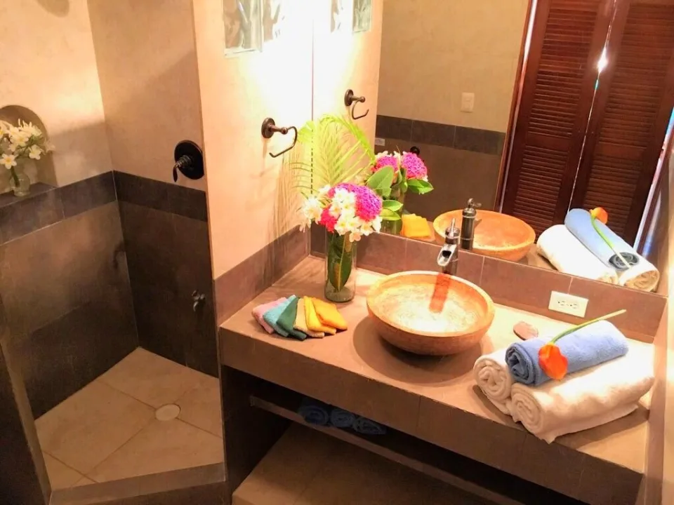 Bathroom Shower & Vanity Area — IslaMar Villas #3S, In Town Villas, Cozumel