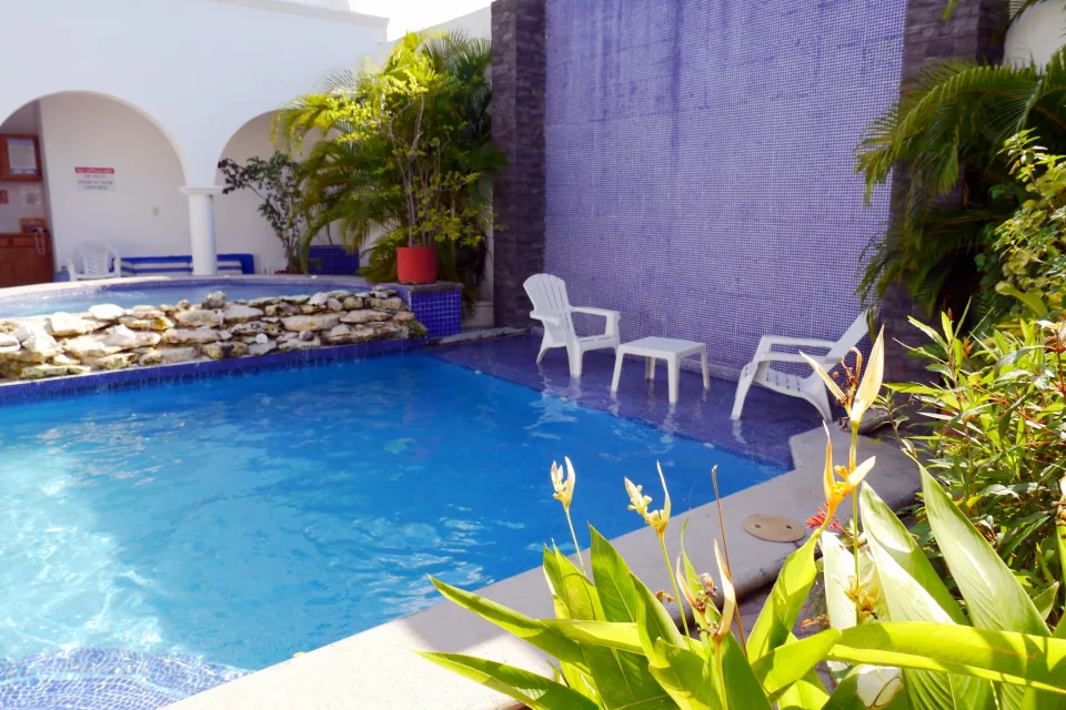 Pool / Spa Area with Dive Gear Rinse Tank — In Town Villas, Cozumel